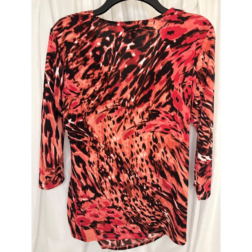 Jennifer Lopez Womens Animal Print V-Neck Wrap Top 3/4 Sleeve Size L - Picture 3 of 4